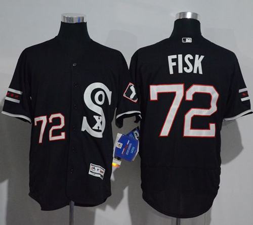 White Sox #72 Carlton Fisk Black New Flexbase Authentic Collection Stitched MLB Jersey - Click Image to Close